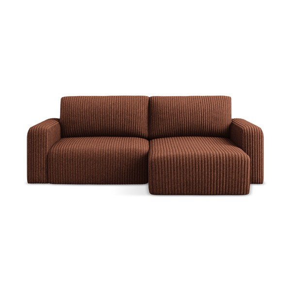 Terrakotta színű kordbársony kinyitható-tárolóhelyes sarokkanapé (jobb oldali-heverő résszel) Kona – Makamii