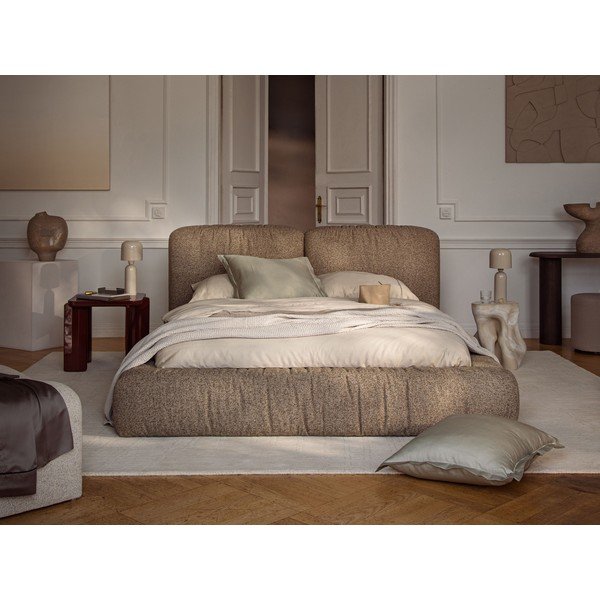 Barna kárpitozott ágyneműtartós franciaágy ágyráccsal 200x200 cm Martina – Micadoni -image-1