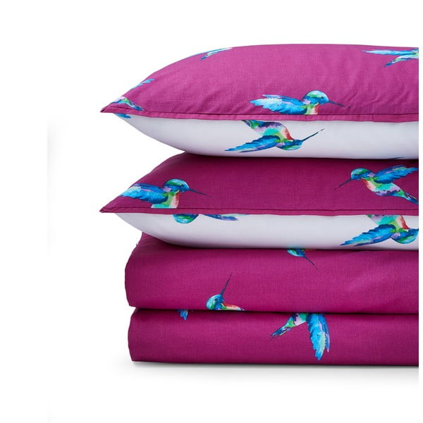 Fehér-lila kétszemélyes pamut ágyneműhuzat 200x200 cm Hummingbird – Their Nibs