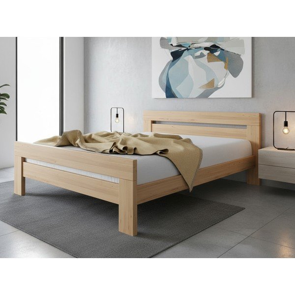 Natúr színű bükkfa franciaágy ágyráccsal 180x200 cm Fiorentino – B.E.S.-image-1