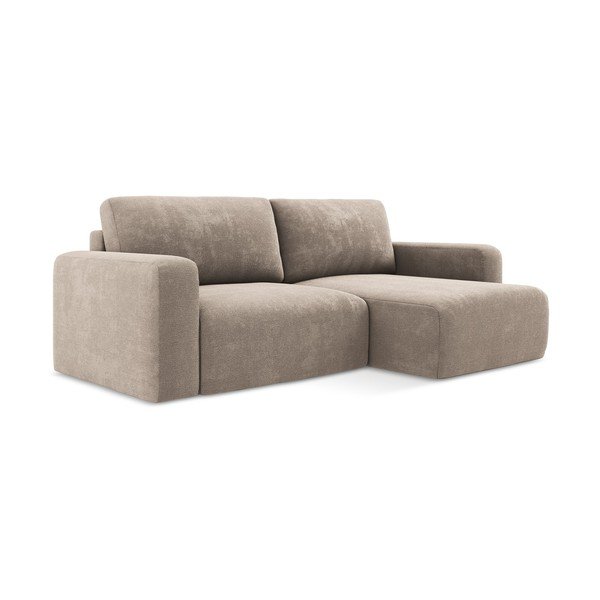 Bézs zsenília kinyitható-tárolóhelyes sarokkanapé (jobb oldali-heverő résszel) Kona – Makamii-image-2