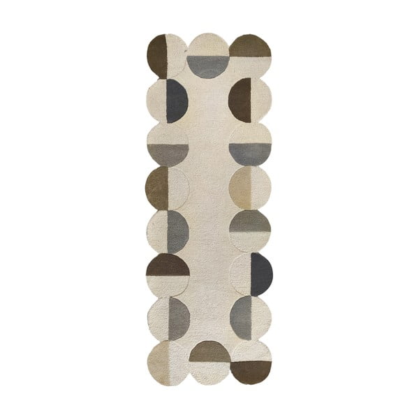 Szürkésbézs kézi szövésű gyapjú futószőnyeg 80x230 cm Mia Scallop Frame – Flair Rugs