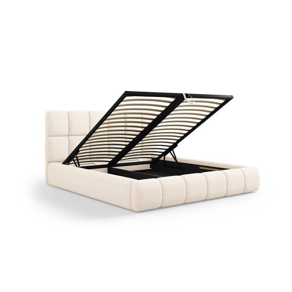 Krémszínű kárpitozott ágyneműtartós franciaágy ágyráccsal 180x200 cm Bellis – Micadoni Home-image-2