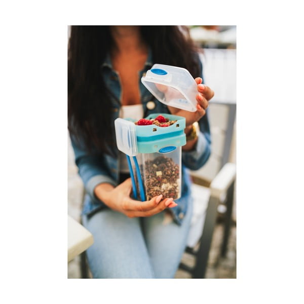 Kétrészes kék ételes doboz evőeszközökkel, 650 ml + 230 ml - Vialli Design-image-1
