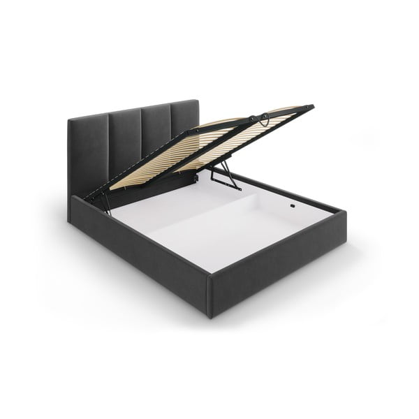 Sötétszürke kárpitozott franciaágy tárolóhellyel ágyráccsal 180x200 cm Juniper – Mazzini Beds-image-3