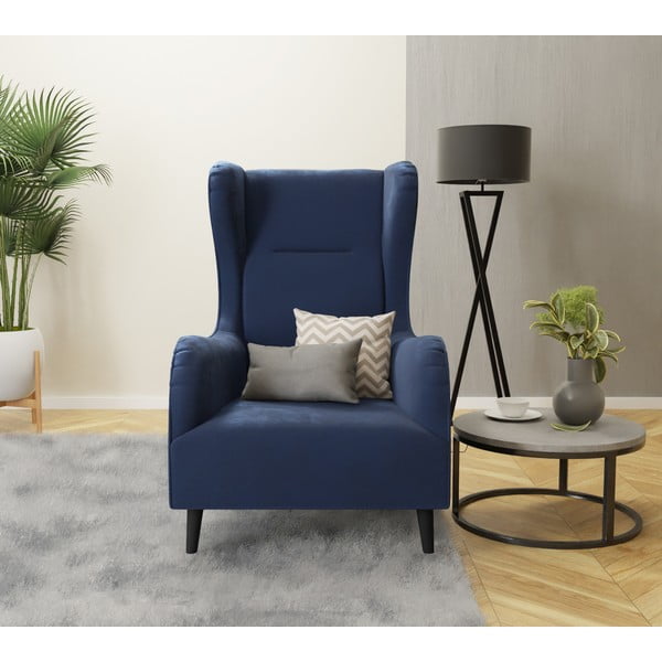 Sötétkék bársony füles fotel Carole – Ropez-image-3
