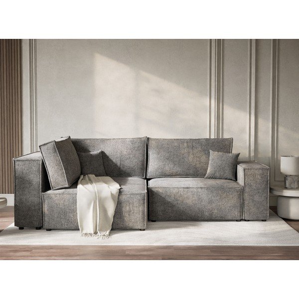 Szürke zsenília kinyitható-tárolóhelyes sarokkanapé (bal oldali-L alakú) Tonga – Maison de Rêve-image-1