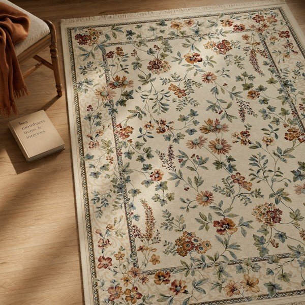 Krémszínű viszkóz szőnyeg 135x195 cm Oriental Flowers – Nouristan-image-1