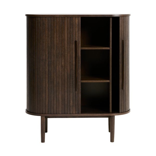 Sötét natúr színű szekrény tolóajtóval, tölgyfa dekorral 100x118x40 cm Meta – Unique Furniture-image-3