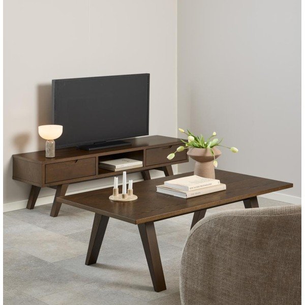 Barna dohányzóasztal tölgyfa dekorral 70x130 cm A-Line – Actona-image-1