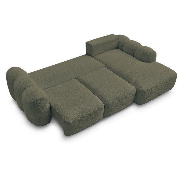 Zöld buklé kinyitható-tárolóhelyes sarokkanapé (jobb oldali-heverő résszel) Montaigne – Bobochic Paris-image-3