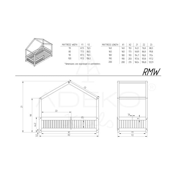 Natúr színű házikó alakú borovi fenyő gyerekágy 120x200 cm Mila RMW – Adeko-image-3