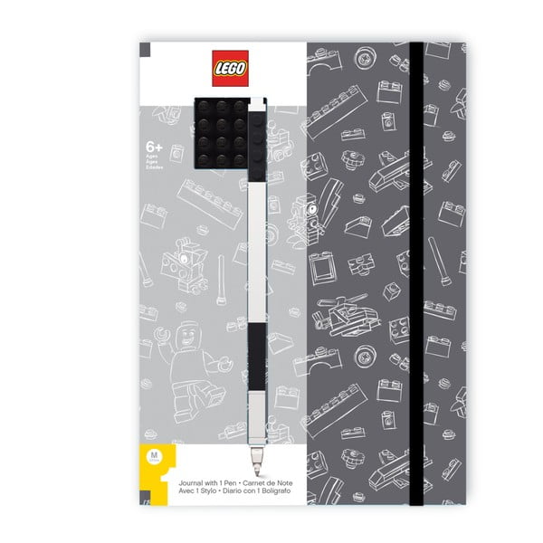 Fekete-fehér jegyzetfüzet A5 fekete tollal - LEGO®