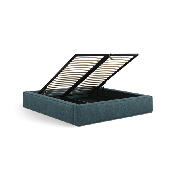 Kék kárpitozott ágyneműtartós franciaágy ágyráccsal 140x200 cm Simon – Micadoni -image-3