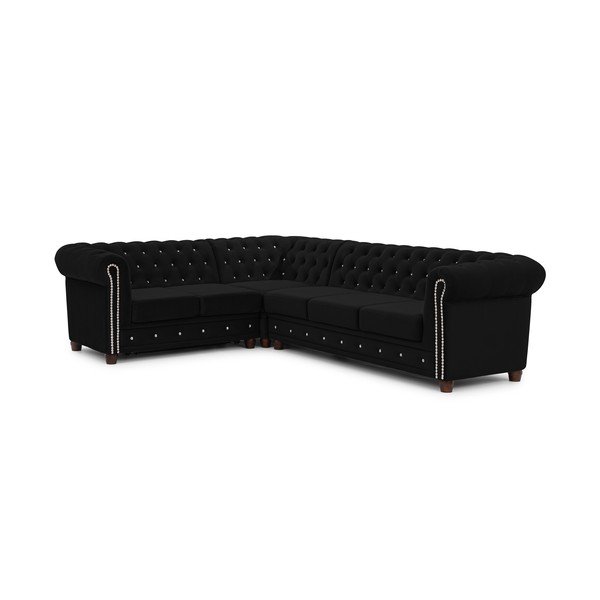 Fekete bársony kinyitható sarokkanapé (bal oldali-L alakú) York Blik – Ropez