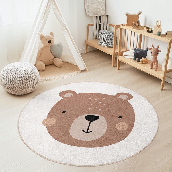 Barna-krémszínű mosható gyerek szőnyeg ø100 cm Teddy Bear – Mila Home-image-1