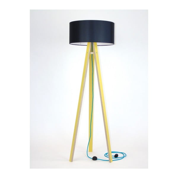 Wanda sárga állólámpa fekete lámpabúrával és türkiz kábellel - Ragaba