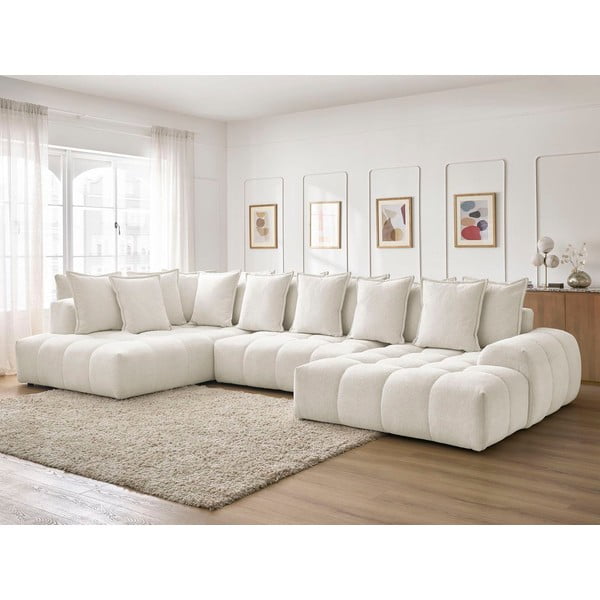 Fehér zsenília kinyitható-tárolóhelyes sarokkanapé (bal oldali-U alakú) Everest – Bobochic Paris-image-1