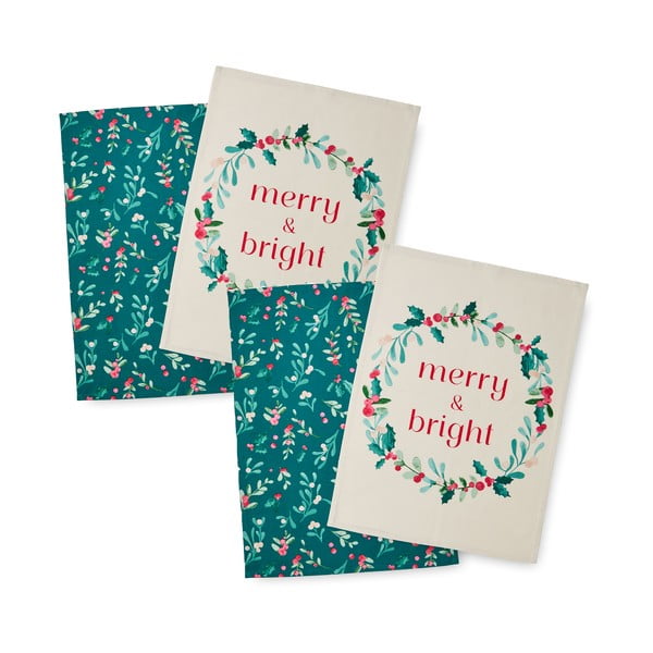 Pamut konyharuha szett  karácsonyi mintával, 4 db-os 50x70 cm Holly and Mistletoe – Catherine Lansfield-image-2