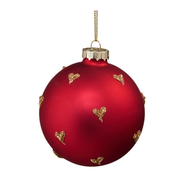 Piros karácsonyi függődísz arany szívecskékkel, ⌀ 8 cm - Butlers