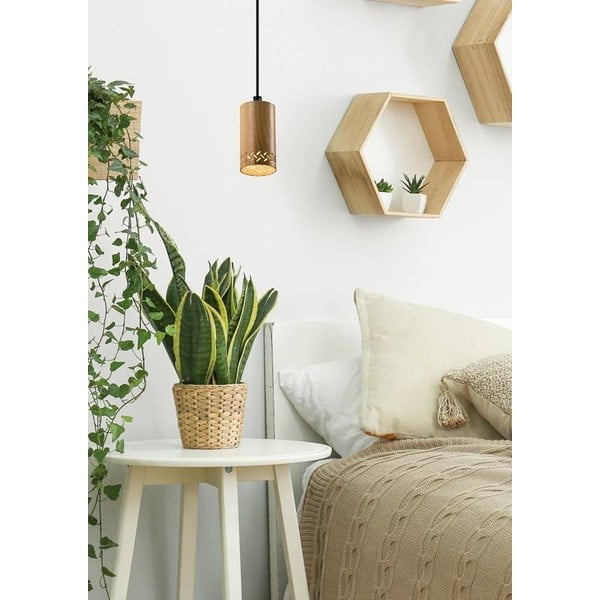 Fekete függőlámpa fa búrával ø 7 cm Tubo – Candellux Lighting-image-1