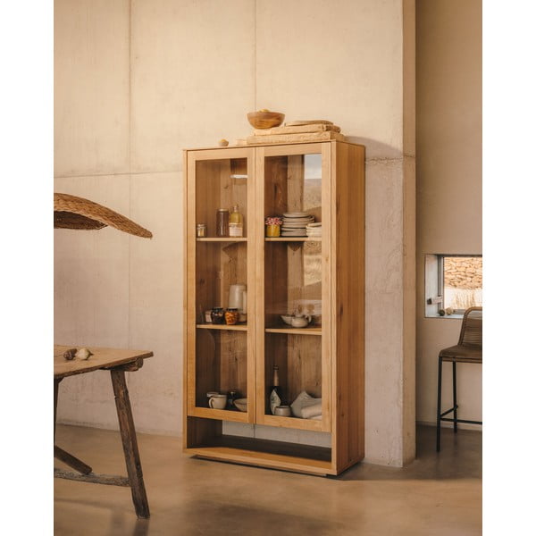 Natúr színű tálalószekrény tölgyfa dekorral 100x185 cm Alguema – Kave Home-image-1