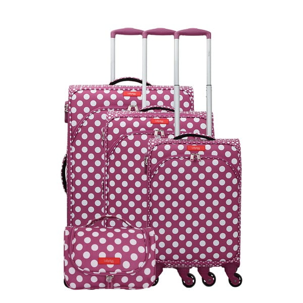 3 db rózsaszínes lila gurulós bőrönd és 1 db kozmetikai táska - Lollipops