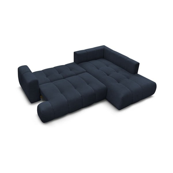 Sötétkék kinyitható-tárolóhelyes sarokkanapé (jobb oldali-L alakú) Fuji – Bobochic Paris-image-4