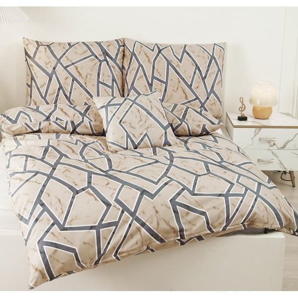 Világosbarna egyszemélyes hatrészes mikroszatén ágyneműhuzat 140x200 cm Marco – My House-image-1