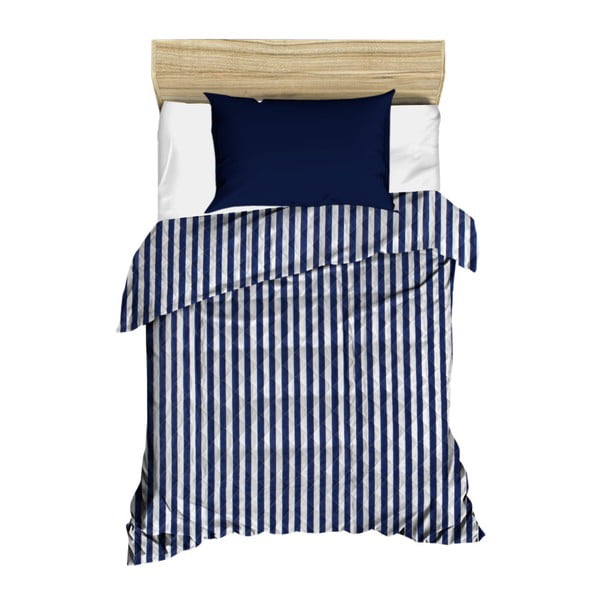 Kék-fehér csíkos steppelt ágytakaró, 160 x 230 cm