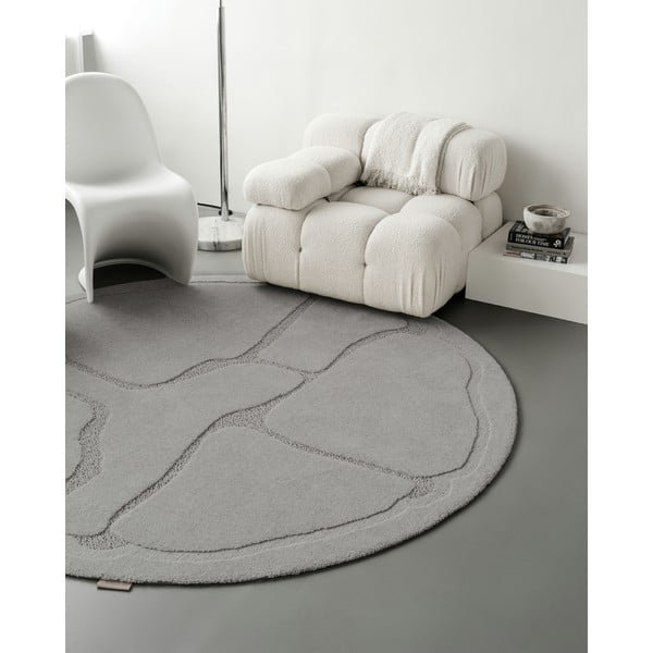 Szürke gyapjú kerek szőnyeg ø 133 cm Morphic Organica – Agnella-image-2