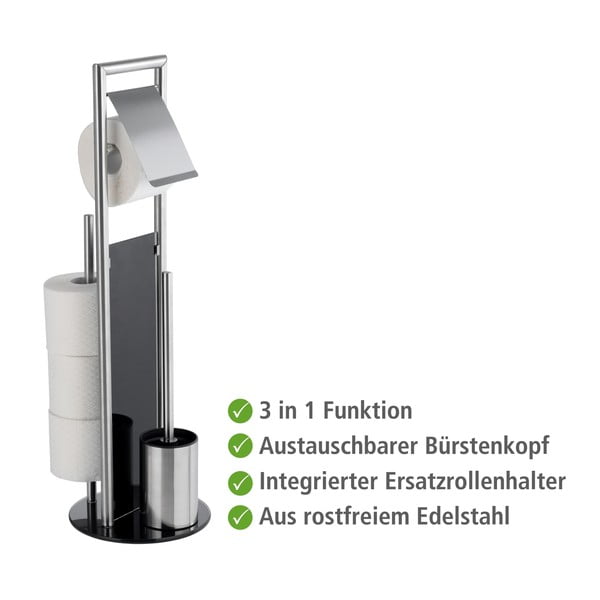 Matt ezüstszínű rozsdamentes acél WC-papír tartó állvány WC-kefével Ravina – Wenko-image-2