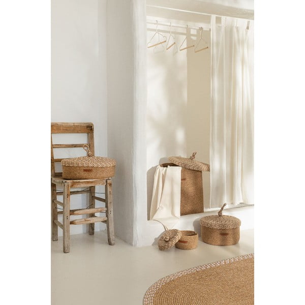 Bézs fedeles textil tárolódoboz 36x45x50 cm – Mioli Decor-image-1