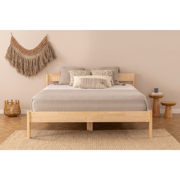 Natúr színű lucfenyő franciaágy ágyráccsal 180x200 cm Venus – Kalune Design-image-2