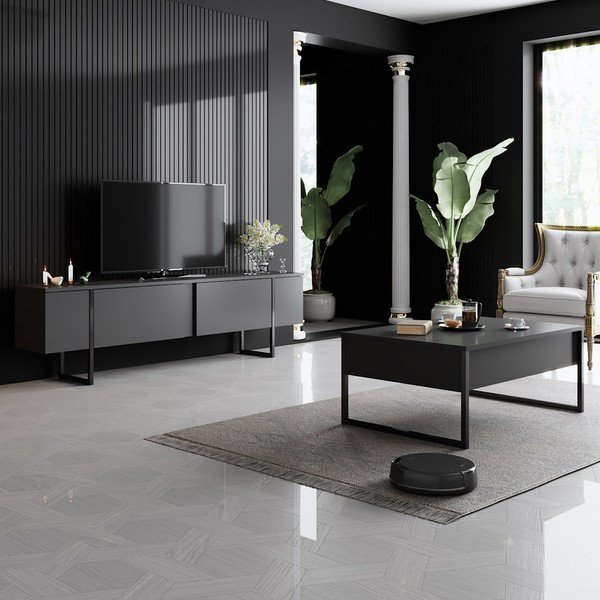 Antracitszürke TV-állvány 180x30 cm Luxe – Kalune Design-image-4