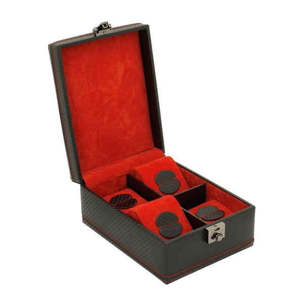 Carbon 4 db-os fekete-piros óratároló doboz - Friedrich Lederwaren