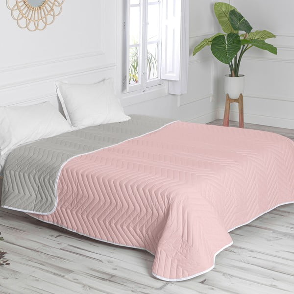 Rózsaszín-szürke pamut steppelt ágytakaró 240x260 cm Arista – Happy Friday