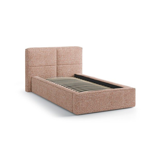 Rózsaszín kárpitozott ágyneműtartós egyszemélyes ágy ágyráccsal 90x200 cm Darren – Micadoni -image-2