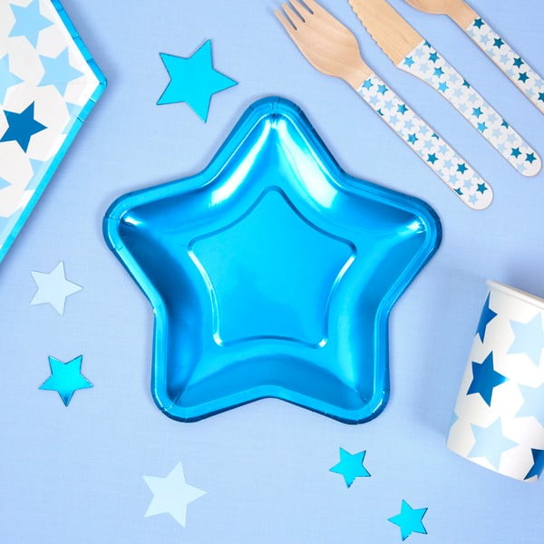 Foil Star Blue 8 darabos csillag alakú papírtányér szett - Neviti