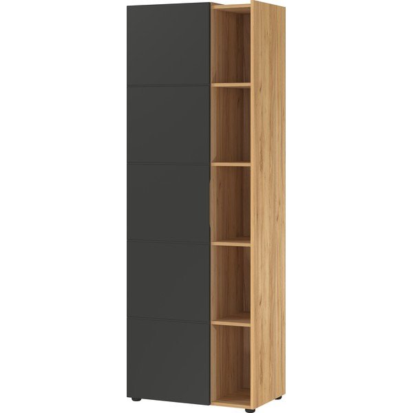 Sötétszürke könyvespolc tölgyfa dekorral 62x182 cm Olvera - Germania-image-1