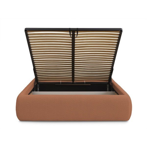 Narancssárga kárpitozott ágyneműtartós franciaágy ágyráccsal, ágytámla nélkül 160x200 cm Inera – Bobochic Paris-image-4