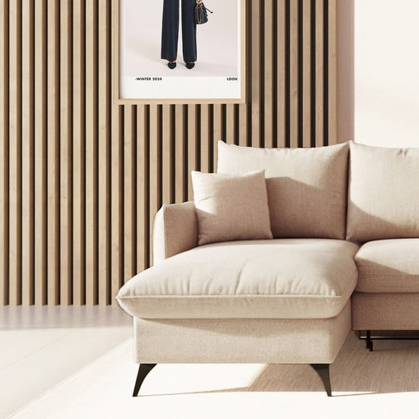 Bézs buklé kinyitható tárolóhelyes sarokkanapé (bal oldali-heverő résszel) Brim – Rodier-image-4