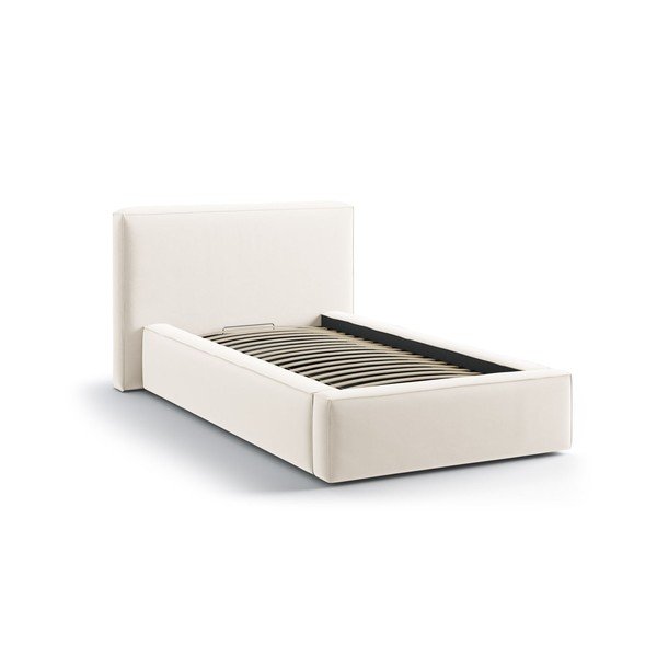 Krémszínű kárpitozott ágyneműtartós egyszemélyes ágy ágyráccsal 90x200 cm Jodie – Micadoni -image-2