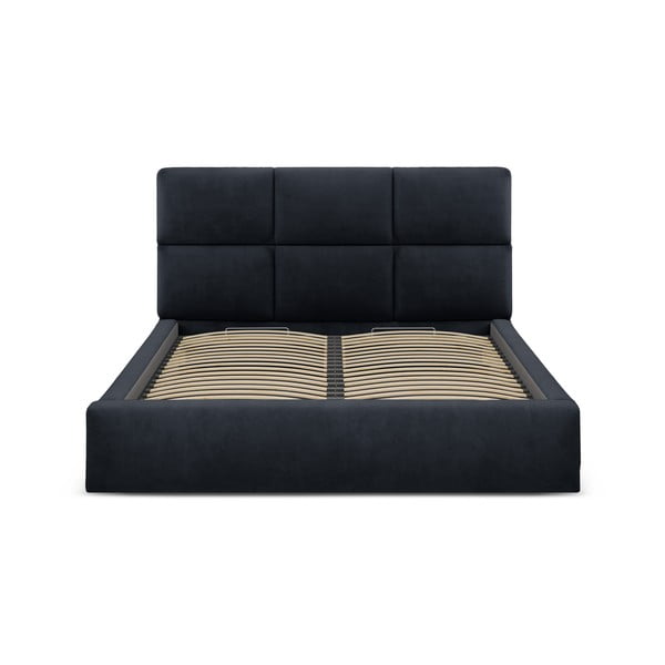 Sötétkék kárpitozott ágyneműtartós franciaágy ágyráccsal 200x200 cm Libera – Windsor & Co Sofas-image-4