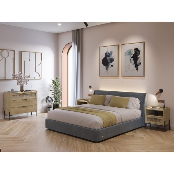 Natúr színű alacsony komód tölgyfa dekorral 90x80 cm Inca – Marckeric-image-1