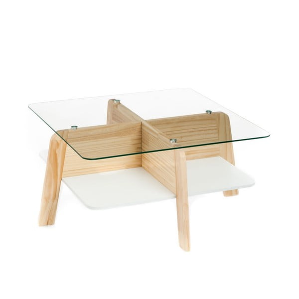 Natúr színű dohányzóasztal üveg asztallappal 60x60 cm Varm – Tomasucci