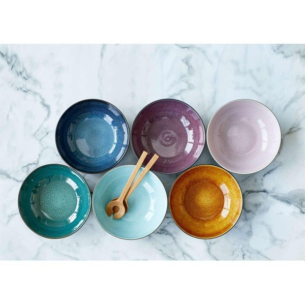 Mensa szürke agyagkerámia salátástál halványkék belső zománccal, átmérő 30 cm - Bitz-image-1