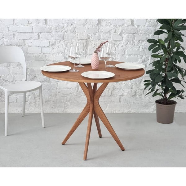 Kerek étkezőasztal kőrisfa dekoros asztallappal ø 90 cm Jubi – Ragaba-image-1