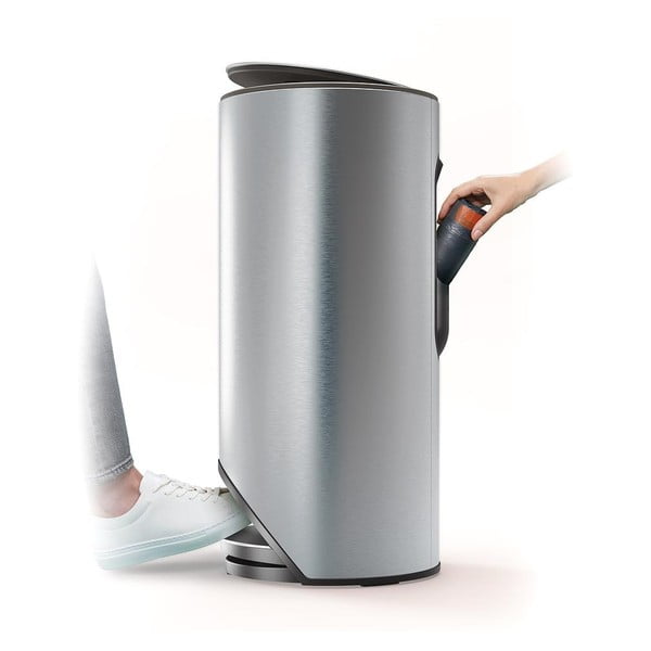 Fényes ezüstszínű rozsdamentes acél pedálos szemetes 30 l Arc – Joseph Joseph-image-4