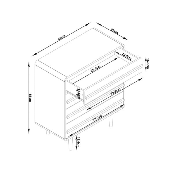 Fekete-natúr színű magas komód tölgyfa dekorral 80x88 cm Chantal - Støraa-image-3